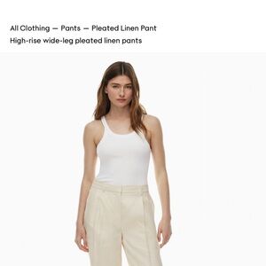 Aritzia Pleated High-Rise Wide-Leg Linen Pants - Cream